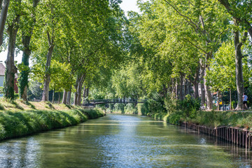 Fototapeta na wymiar Summer look on Canal du Midi canal in Toulouse, southern Franc