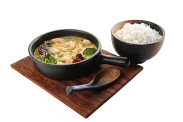asian chicken food and broccoli and rice