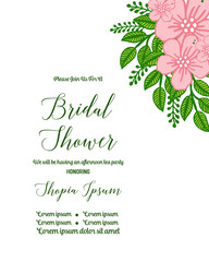 Vector illustration greeting card bridal shower with various art pink flower frame