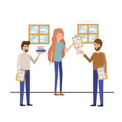 group of people with office objects in white background