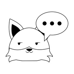 Cute fox animal cartoon in black and white