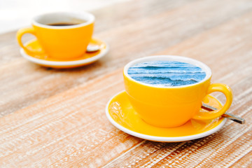 Sea in a coffee cup (Dream of vacation concept)