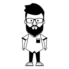 Hipster guy with glasses and mustache in black and white