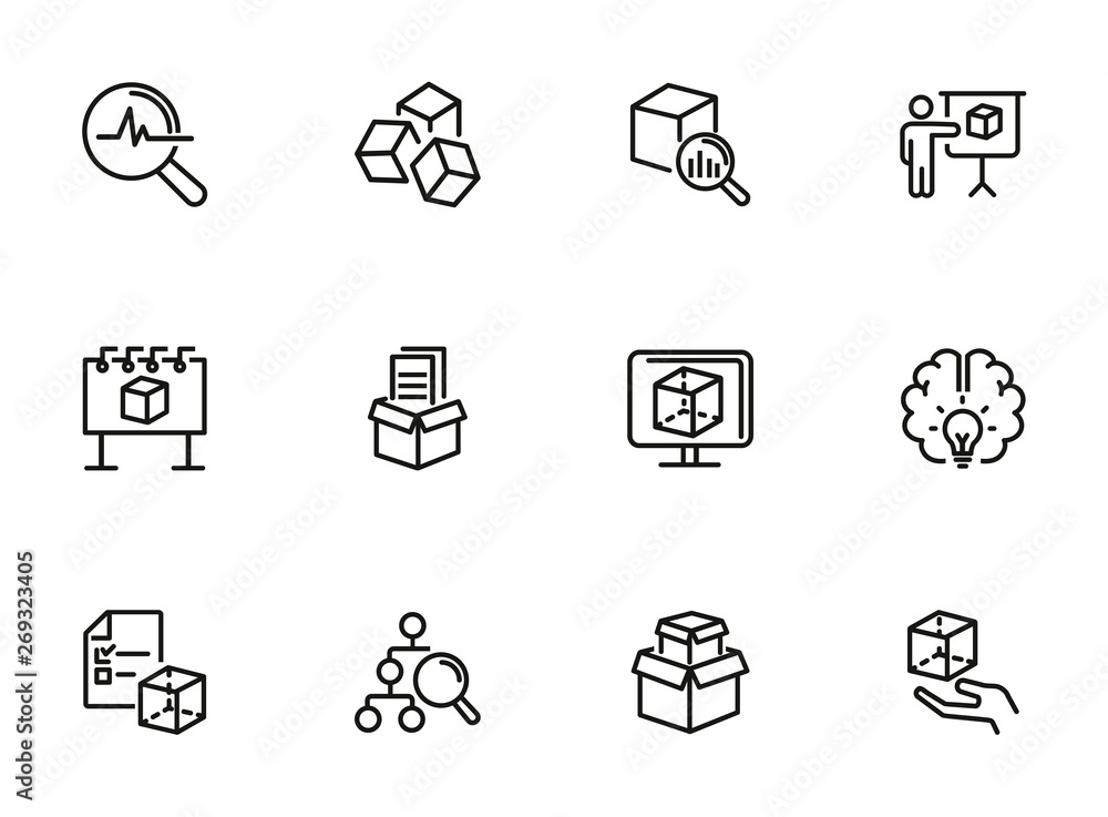 Poster abstract product line icon set. data structure, good idea, complex solution. business concept. can b
