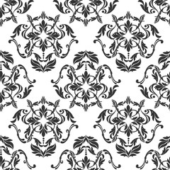 Damask seamless floral pattern. Royal black and white background