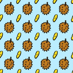 seamless pattern background of durian fruit on blue color