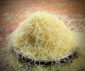 kadayif named a sweet pastry with a texture similar to that of shredded wheat