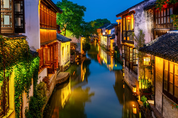 Beautiful Night View of Zhouzhuang, an Ancient Town in Jiangsu Province © zhouyilu