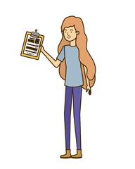 woman standing with curriculum vitae