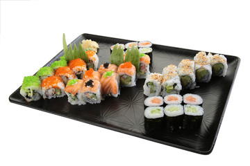 salmon sushi plate white background