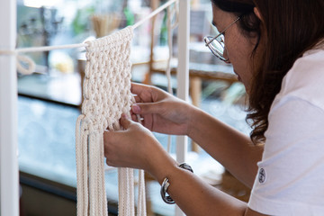 Bangkok, Thailand - June 29, 2019.Work shop handmade macrame.