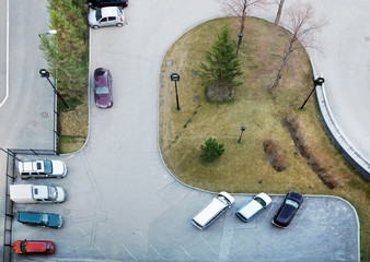 View from above to a parking next to the house