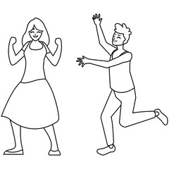 happy young couple celebrating characters