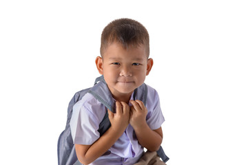 portrait of asian Country boy in school uniform isolated on white background