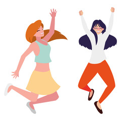 happy young women celebrating characters