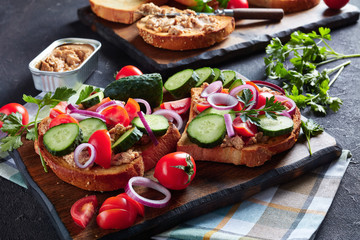 toasts with Cod Liver cream, top view