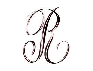 Copperplate style letter R - hand lettering isolated on white background