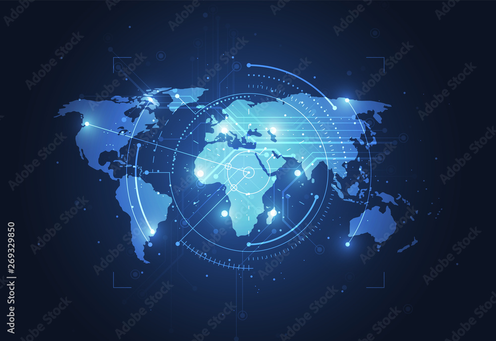 Poster global network connection. world map point and line composition concept of global business. vector i