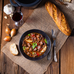 classic beef goulash with peppers and onions