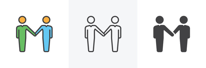 Businessman Handshake icon. Line, glyph and filled outline colorful version, partnership handshake outline and filled vector sign. Symbol, logo illustration. Different style icons set. Vector graphics