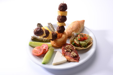 potato meatball stick appetizer plate