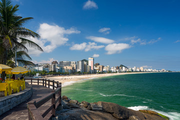 Lookout point to the Ipanema beach at Mirante do Leblon, sandy beach in a hot beautiful sunny...