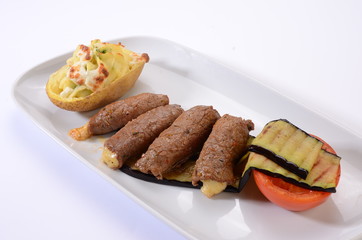 rolled beef with cheese stuffed served with rice