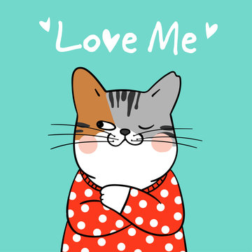 Draw cat on green pastel and word love me.
