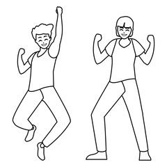 happy young men celebrating characters