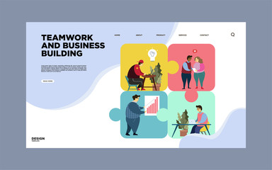 Business concept. Team metaphor. people connecting puzzle elements. Vector illustration flat design style. Symbol of teamwork, cooperation, partnership. - Vector 