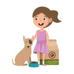 cute little girl with puppy and food bag