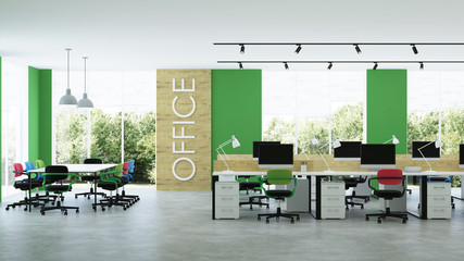 Modern office interior. Openspace. 3D rendering.