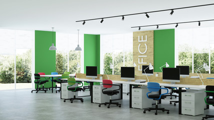 Modern office interior. Openspace. 3D rendering.