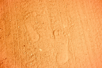 Foot print. Human footprint on sand of the beach