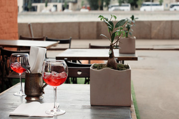 Cocktails on the table at the bar without people