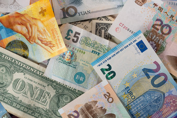 Fototapeta na wymiar Mix banknotes different currencies