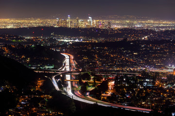 Fototapeta na wymiar Traffic in downtown Los Angeles, California at night