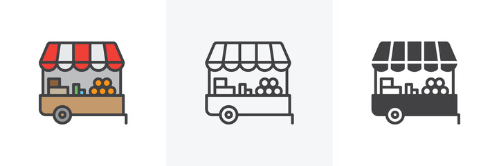 Farmers market stall icon. Line, glyph and filled outline colorful version, farm food stand outline and filled vector sign. Symbol, logo illustration. Different style icons set. Vector graphics