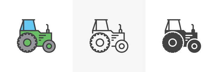 Agricultural tractor icon. Line, glyph and filled outline colorful version, Tractor truck outline and filled vector sign. Symbol, logo illustration. Different style icons set. Vector graphics