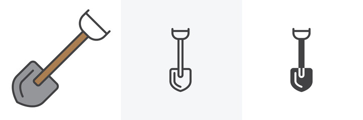 Short shovel icon. Line, glyph and filled outline colorful version, Shovel outline and filled vector sign. Symbol, logo illustration. Different style icons set. Vector graphics