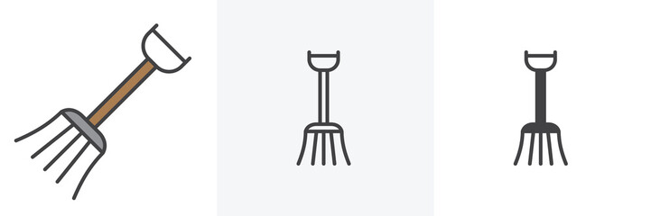 Garden fork icon. Line, glyph and filled outline colorful version, Hayfork pitchfork outline and filled vector sign. Symbol, logo illustration. Different style icons set. Vector graphics