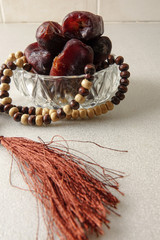 Date fruits on white background. Selective focus.