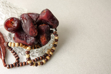 Date fruits on white background. Selective focus.