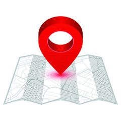 Red pin showing location on gps navigator map. Vector illustration