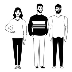 group of people avatar cartoon character in black and white