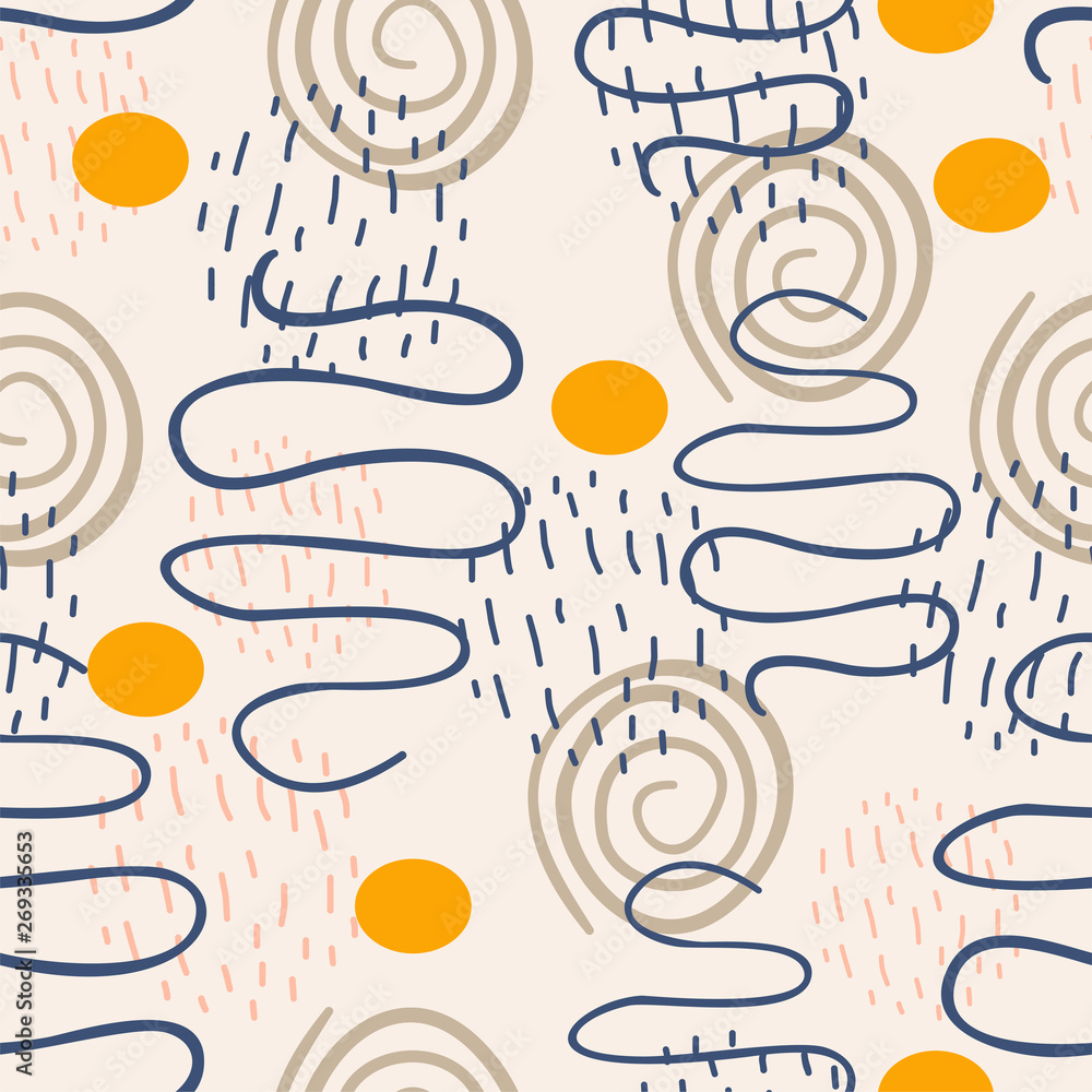 Poster hand drawn circle abstract scandinavian drawing style pattern