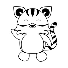 Cute tiger animal cartoon in black and white