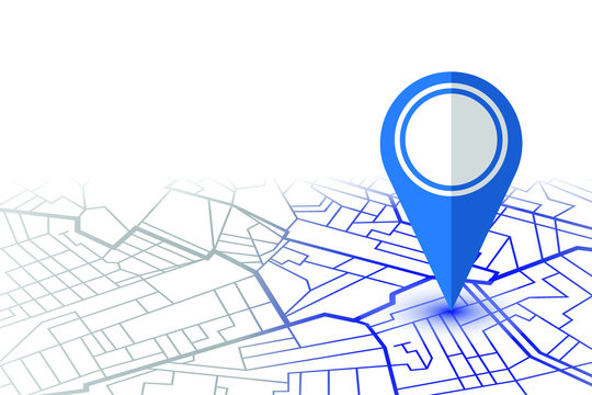 Blue pin showing location on gps navigator map. Vector illustration