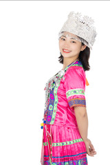 Chinese woman dressed in traditional Chinese festival costumes isolated on a white background