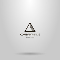 black and white simple line art vector logo of geometric triangular mountain with shadow